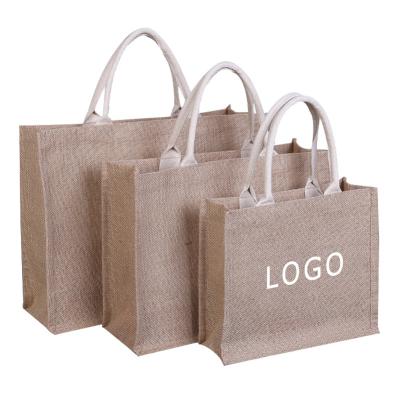 China NEW Fashion Handled Logo Reusable Burlap Bag Custom Made Eco Friendly, Durable Jute Shopping Tote Bag for sale