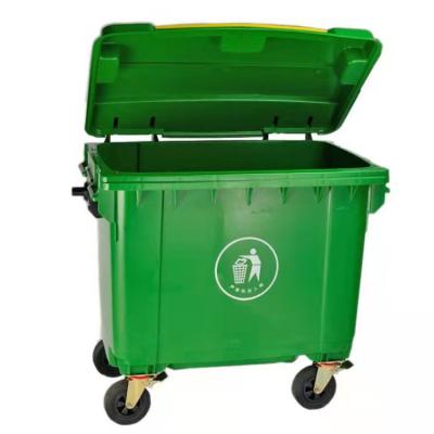 China 660L Road Viable Outdoor Wheelie Large Size Plastic Waste Bins Trash Bins With Lid 4 Wheels for sale