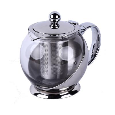 China New Type Sustainable Heat Resistant Stainless Steel Filter Coffee Pot Large Capacity Tea Glass Teapot for sale