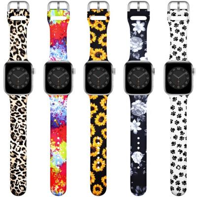 China Factory OEM ODM 38MM 42MM Sport Rubber Watch Band For Apple Watch 44 Se 6 5 Printed Silicone Strap For iWatch for sale