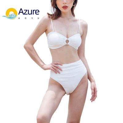 China Plus Size Plus size custom summer super sexy cutout High waisted Ladies Super Sexy Beach two-piece swimsuit with removable straps in white for sale