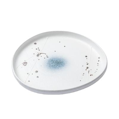 China Viable Special Shaped Drum Dish 11 Inch Irregular Ceramic Food Serving Dish Blue Sky Series for sale