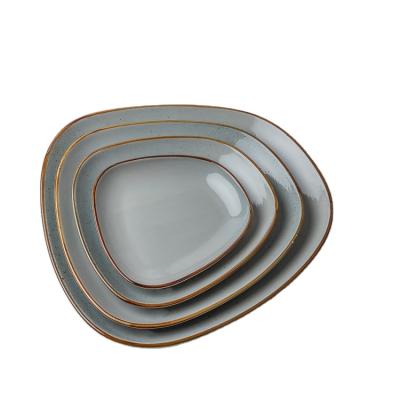 China ChaoDa 7-13 Inch Deep Porcelain Home Restaurant Hotel Dish Gray Microwave Safe China Plate Unique Shaped Dishes for sale