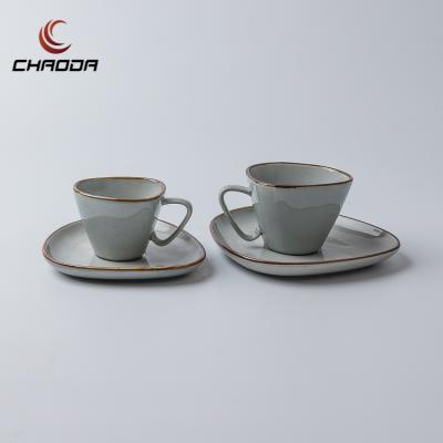 China ChaoDa 180ml/135ml Viable Coffee Mug Gray Porcelain Used Modern Porcelain Mugs Turkish Coffee Mugs With Handle for sale