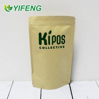 China Recycled Materials Paper Pack Pouch Holder Up Custom Cellulose Brown Resealable For Food With Zipper Kraft Packaging Bag for sale