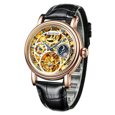 China Ruixine R7318 Waterproof Luxury Male Watches Leather Strap Wristwatch Stainless Steel Cavity Automatic Mechanical Watch for sale