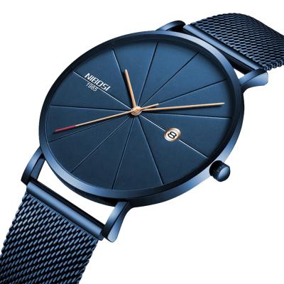 China Automatic Blue Ultra Thin Mens Stainless Steel Date NIBOSI 2321 Classic Quartz Watches Date Luxury Men's Relogio Masculino Wrist Watch for sale