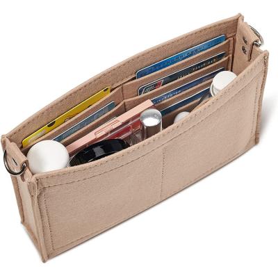 China Eco-Friendly Felt Inner Purse Insert Organizer Bag With D Ring Attach Chain Strap For Toiletry Pouch 26 19 for sale