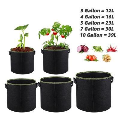 China Eco-Friendly Breathable Fabric Gardening Pots 3/4/5/7/10 Gallon Grow Bags Felt Plant Bag Vegetable Flower Plant Grow Bags With Handles for sale