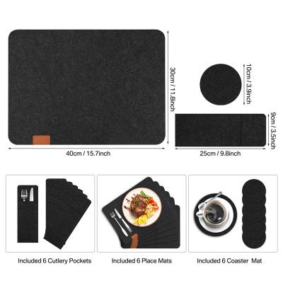 China Sustainable 18pcs Kitchen Washable Felt Dining Place Mats For Table Mat Heat Insulated Glass Coasters Cutlery Storage Bags Home Decor for sale