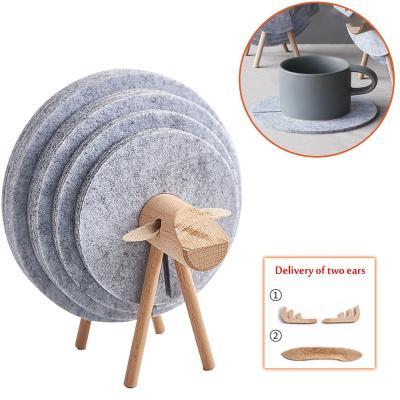 China Sustainable Japan Style Creative Sheep Shape Anti Slip Cup Pads Drink Cup Place Mat Coasters Insulated Snowflake Felt Cup Mats for sale