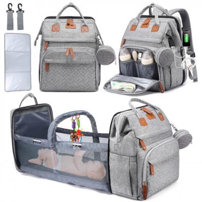 China With USB Mummy Large Multifunctional Backpack Baby Waterproof Diaper Bag With Portable Bed Pillow USB Filling Point for sale