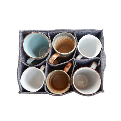 China Sustainable Tableware Storage Caravan Organizer Felt Cup Holder Glass Camping Glass Carrier For Drinking Glasses for sale