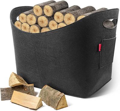 China Eco-friendly/Washable Large Capacity 5mm Felt Firewood Storage Portable Folding Basket For Storing Firewood for sale