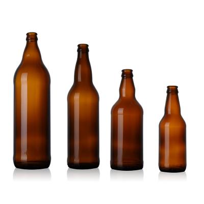 China JO Wholesale 350ml Classic Empty Beer Glass Bottle 500ml 650ml 1000ml Amber Dark Brown Thick Neck With Crown Cap for sale