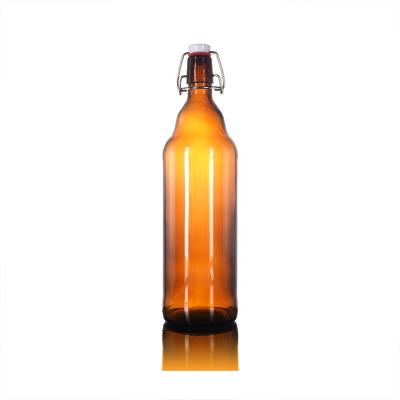 China Direct Selling 1000ml Amber Bordeaux Top Lid Wine Bottle Recyclable Glass Beverage Bottle Beverage JO Flat Bottom Swing for sale