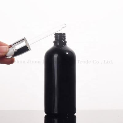 China JO Cosmetic Wholesale 15ml Empty Luminous Black Glass Essential Oil Dropper Bottle Beard Oil Dropper Bottle For Skin Care for sale