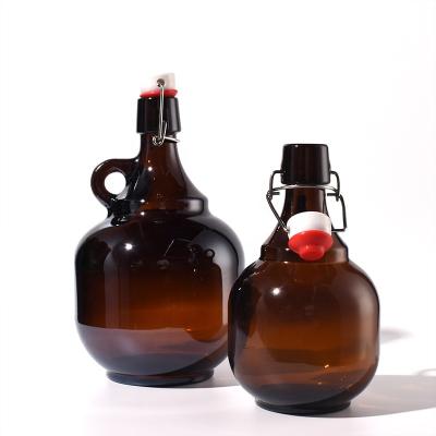 China JO Classic Supply Amber 1000 Ml 2000 Ml Capacity Brown California Empty Glass Bottles Large Wire Easy Swing Top Cap For Home Brewing for sale