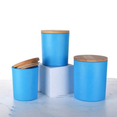 China Gift & Craft JO Candle Making Large Empty Matte Colorful Glass Round Candle Ships Container Jars With Bamboo Lids for sale