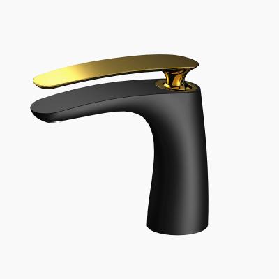 China Modern Royal Gold Watermark 7 Years Warranty Deck Mounted Basin Black Brass Faucet For Basin à venda