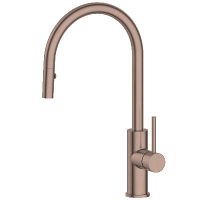 China Other Rose Gold Swept Long Neck Kitchen Faucet Spring Extension 360 Adjustable for sale