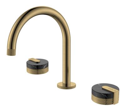 China Popular High End Bathroom Faucets Metered Holes America And Canada Knurled Deck Mount Black Marble 3 Hole Faucet for sale