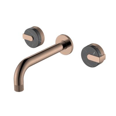 China Faucets Rose Gold Metered Tapware Brushed Brass Quality Wall Mounted Bathroom Basin Faucet Set for sale