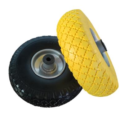 China 10inch PU Flat Foam Wheel Polyurethane Foam Flat Free Casters For Wheelbarrow for sale