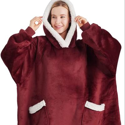 China Portable Wholesale Hooded Oversized Sherpa Fleece Hoodie Sweatshirt Blanket for sale