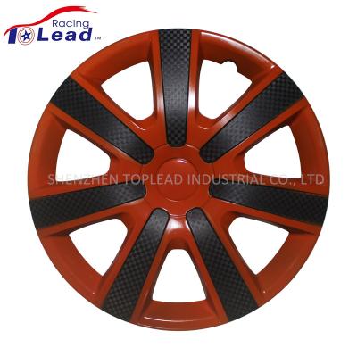 China Decoration 13 14 15 Inch PP/ABS Black And Orange Carbon Car Wheel Center Hub Caps for sale