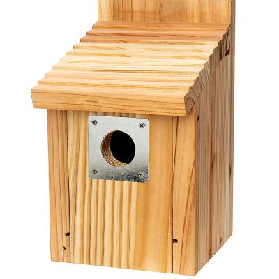 China Factory Direct Sales Viable Wooden Bird House DIY Pet House With Mental Predator Guard Bird Nest Box With Punched Holes for sale