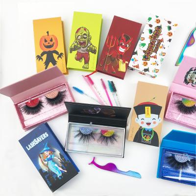 China Long Natural Eyelash Wholesaler Customized Mink Halloween Lashes Lashes Box Private Label Strip 3d Lashes Factory Price Eyelash for sale