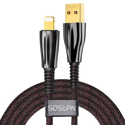 China 2A current fast transmit SOSLPAI new design for iphone data cable nylon fabric for iphone 2.1A phone custom logo luxury usb cable for sale