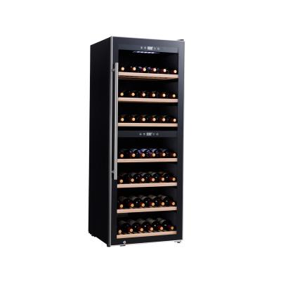 China Hotel 126 Bottles Sliding Beech Wood Shelves Commercial Wine Fridge Hotel Red Wine Cooler Refrigerator for sale