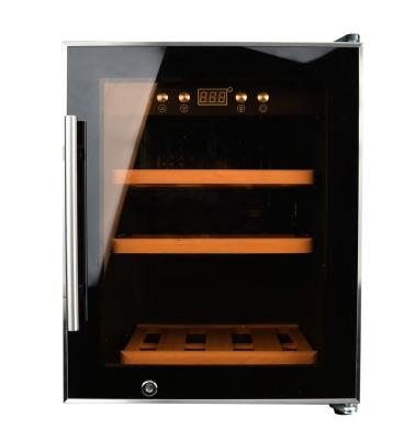 China Blue Hotel LED Light Button Or Cooler Touch Control Freestanding Mini Fridge With Beech Wood Shelf for sale