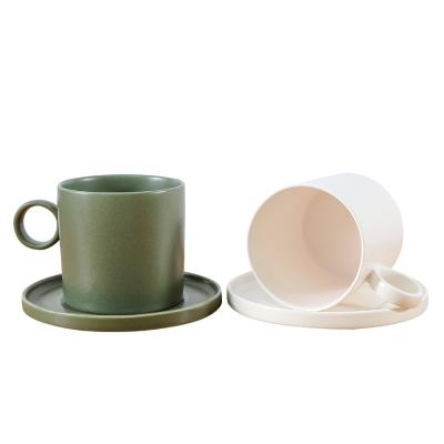 China Sustainable Unique Ceramic Custom Matte Coffee Cup With Nordic Design Coffee Cup And Saucer Saucer for sale