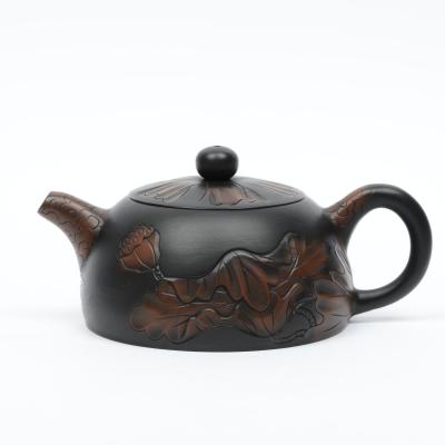 China Sustainable Tea Sets With Purple Teapot Pottery Pot Hand Carved Half Moon Teapot for sale