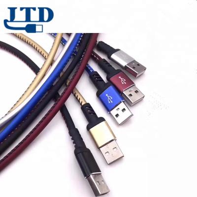 China Factory Fashion Material Mobile Phone USB Leather Extension Data Charging Cable For iPhone Android for sale