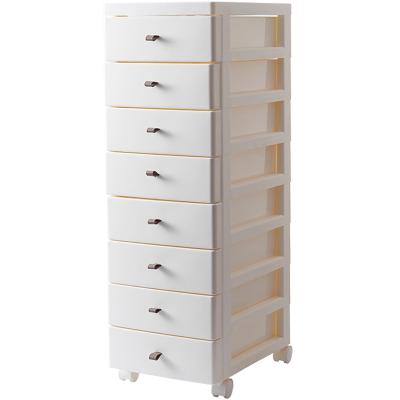 China 27*37.5*84cm Traditional 8 Drawer Plastic Organizer Storage Cabinet With Leather Handle And Wheels For Universal for sale