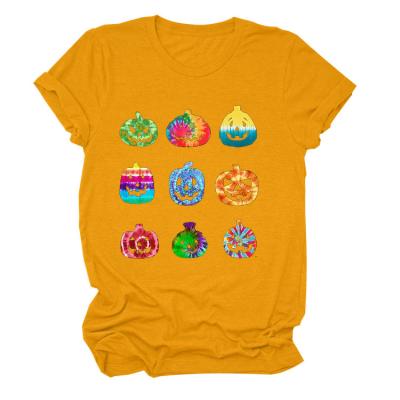 China 2021 Women Breathable Round Neck Colorful Pumpkins Short Sleeve Cotton Tops T-shirt Wholesale for sale