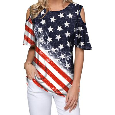 China Anti-Wrinkle Five-Pointed Flag Star Printed Around The Neck Strapless Short Sleeve T-Shirt for sale