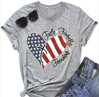 China Viable Women's American Flag Print T-Shirt 4th July Casual Patriotic Shirt Stars Stripes Print Tops Tees for sale