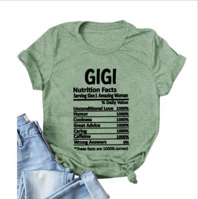 China 2021 Newest And Funny Design GIGI NUTRITION FACTS Letter Women Anti-Wrinkle T-Shirt for sale