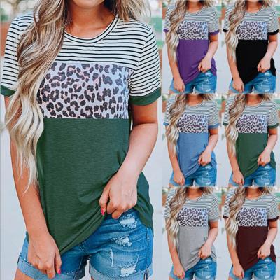 China Viable Fashion T-shirt Women Leopard Patchwork Tops Tee Female Vintage Tee 2020 Plus Size Tee 3XL for sale