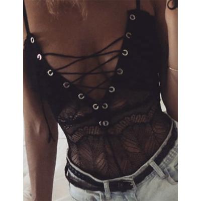 China Women Exotic Lingerie Apparel Strappy Jumpsuit Lace Up Lingerie For Women Off The Shoulder Bra And Panties Set Black for sale