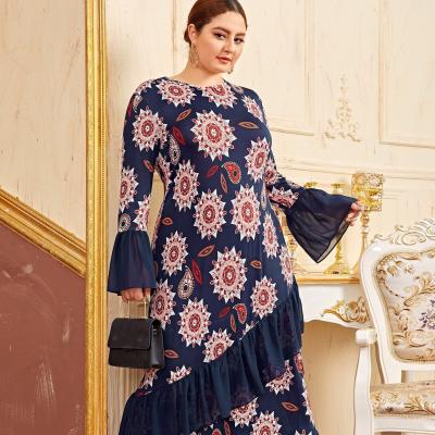 China 2021 hot sale fashion muslim and arab print plus size dress summer women long sheath long dress casual national style #001 for sale