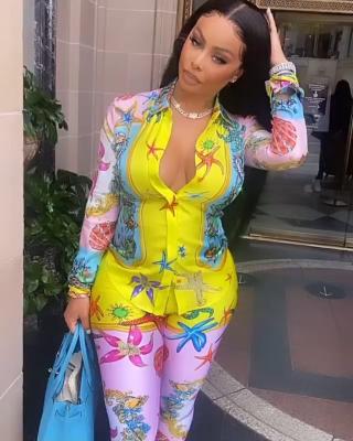 China 2022 new hot sale QUICK DRY hot style floral printed shirt&skinny pants women two piece set multicolor set for sale