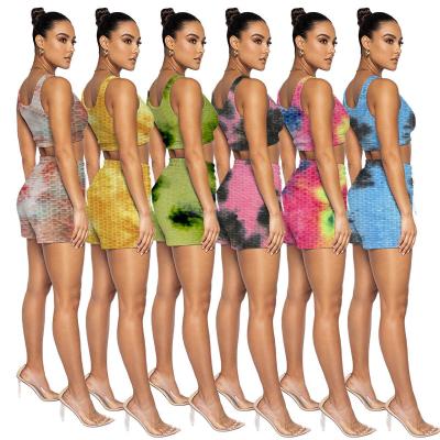 China And Fashion Tie Dye Women Fitness Women Summer Gym Clothing Set Anti-pilling Yoga Gaiters Bra Set for sale