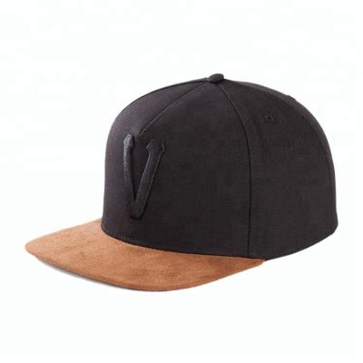 China breathable & Waterproof Custom Brim Hat 3D Embroidery Black Suede Snapback Hats for sale