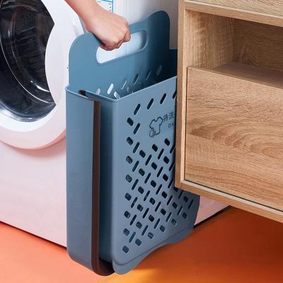 China Novelty Wholesale Best Selling Bathroom Folding Wall Hanging Dirty Clothes Storage Laundry Basket Household Kitchen Portable Bin for sale